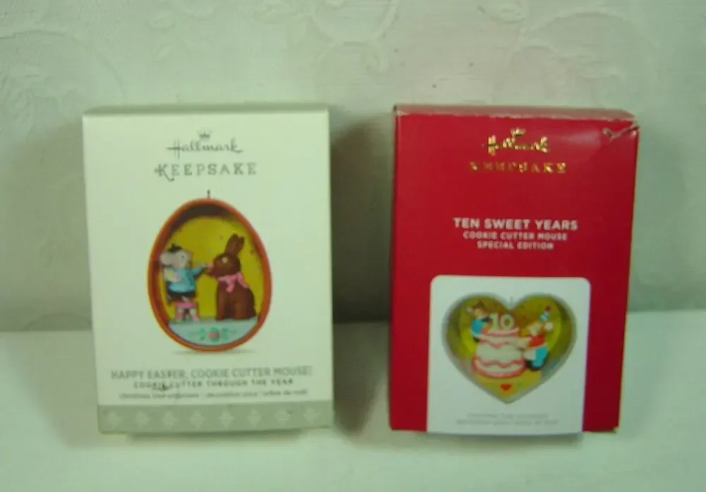 2 HALLMARK ORNAMENTS-COOKIE CUTTER MOUSE-2017 & 2021 SPECIAL EDITION-WITH BOXES